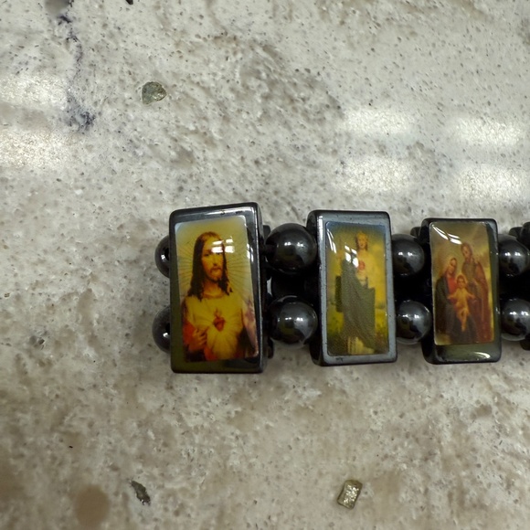 Hematite elastic Saints Jesus angels bracelet - Picture 2 of 7